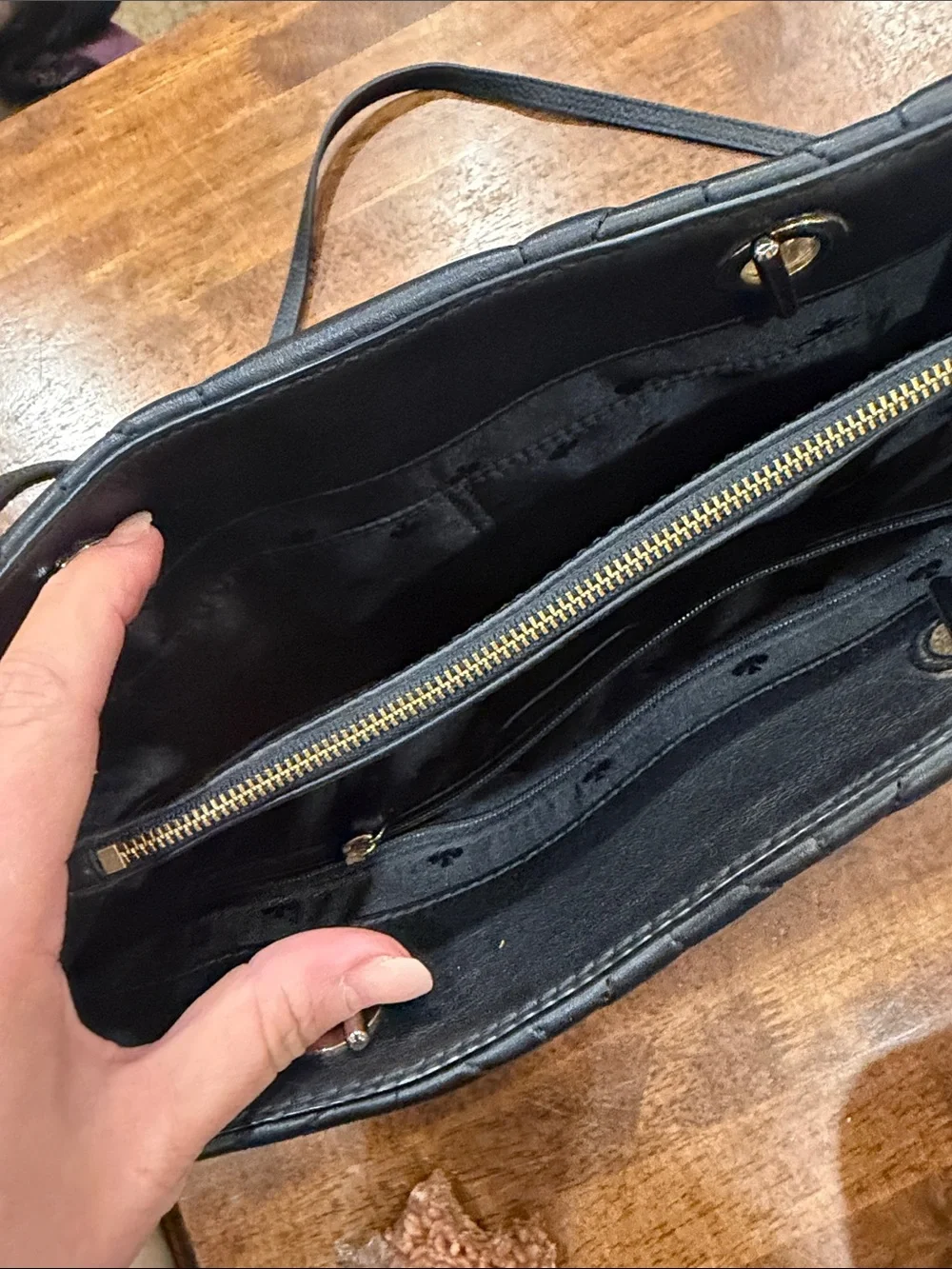 kate spade Black Quilted Leather Tote with Chain Accents